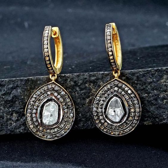 Vintage White Inlaid Stone Drop Earrings