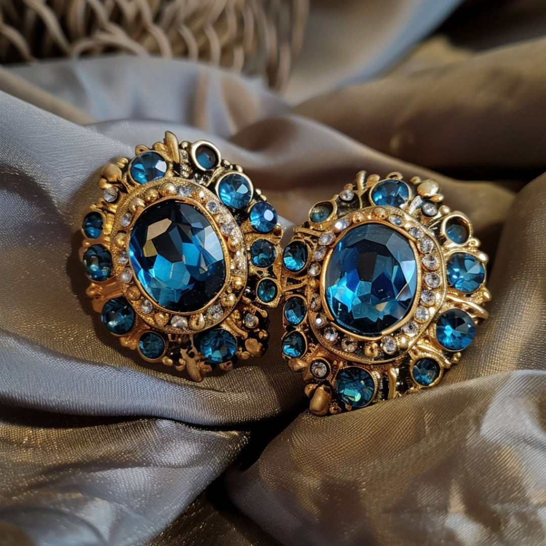 Blue Crystal Gold Earrings