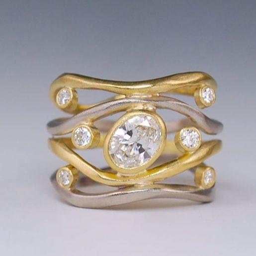 Vintage Gold & Silver Layered Zirconia Ring