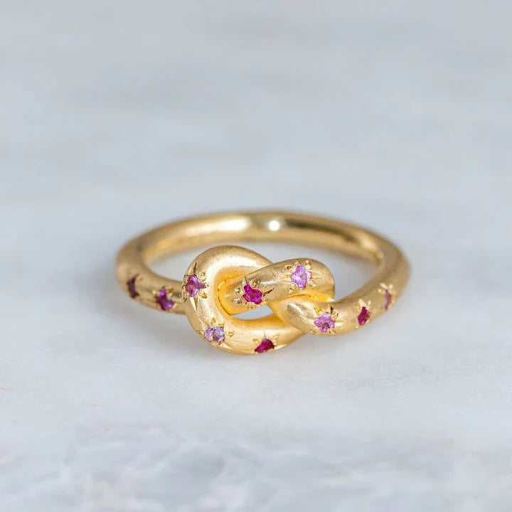 Vintage Pink Knotted Celestial Gold Ring