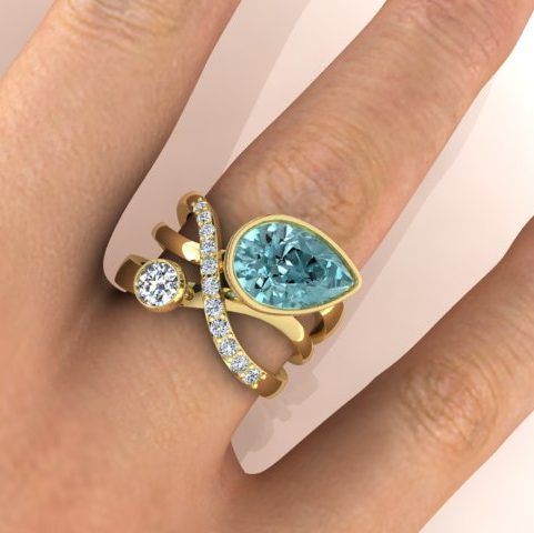 Vintage Blue Cross Zirconia Golden Ring