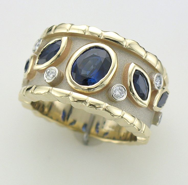 Vintage Blue & White Zirconia Gold Ring