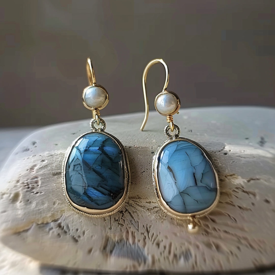 Blue Stone Pearl Earrings