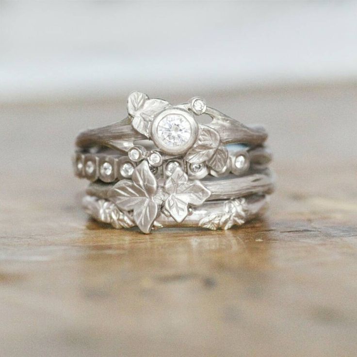 Vintage Silver Leaf Zirconia Layered Ring