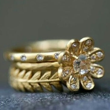 Vintage Gold Flower Zirconia Ring