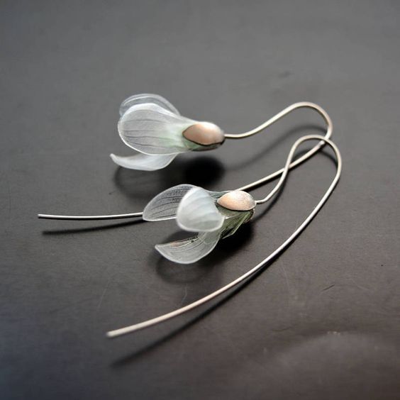 Vintage Silver White Petal Earrings