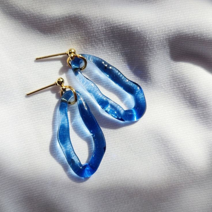 Vintage Sea Blue Glass Earrings