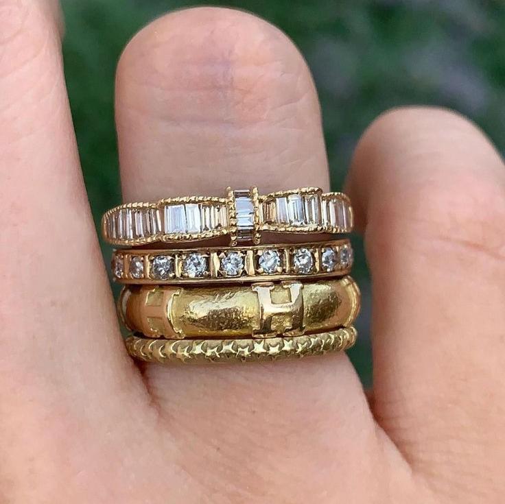 Vintage Thick Gold Zirconia Ring Set