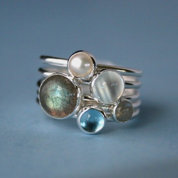 Vintage Layered Silver Blue White Stone Ring