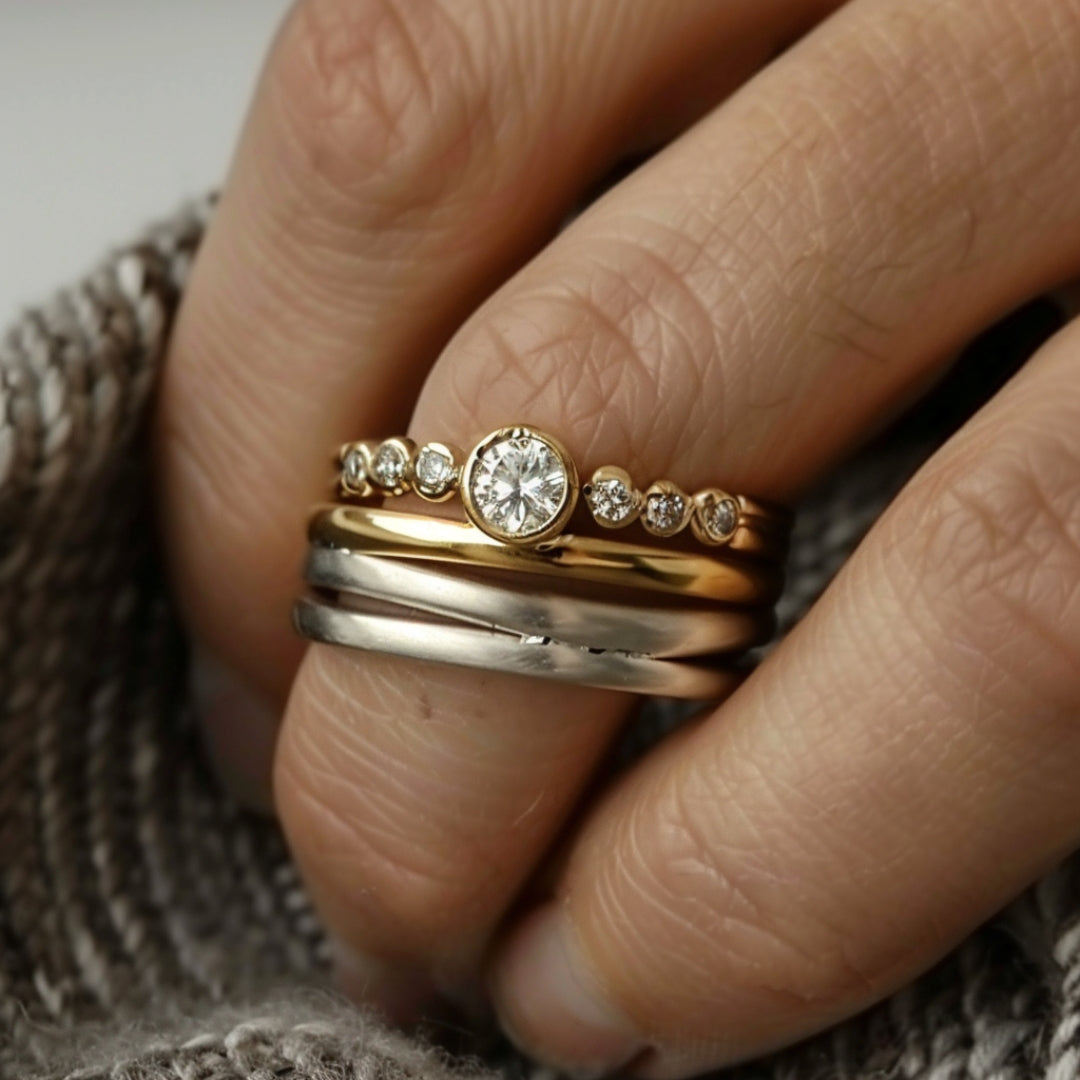 Layered Silver & Gold Zirconia Ring