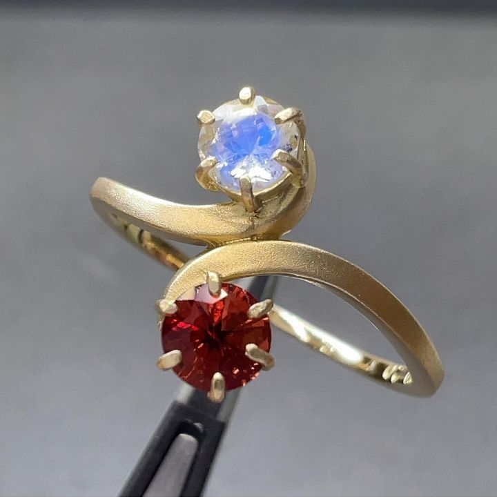 Vintage Open Blue & Red Zirconia Gold Ring