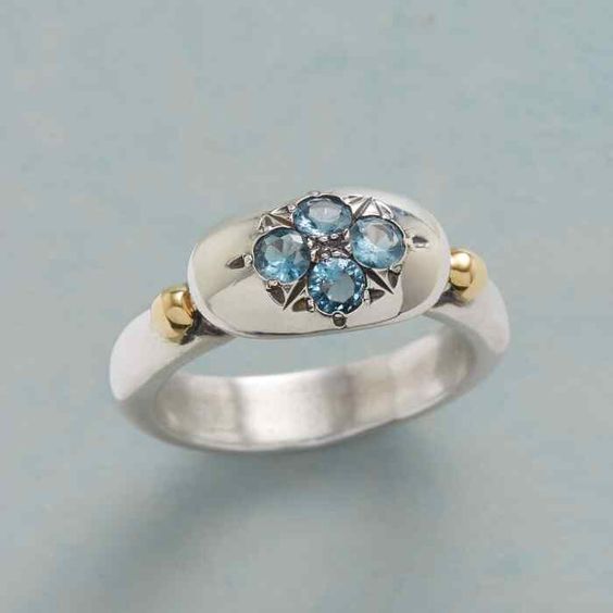 Vintage Blue Inlaid Crystals Silver Ring