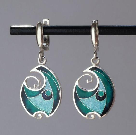 Vintage Blue Enamel Silver Earrings