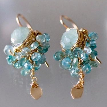 VIntage Blue Crystalline Gold Earrings