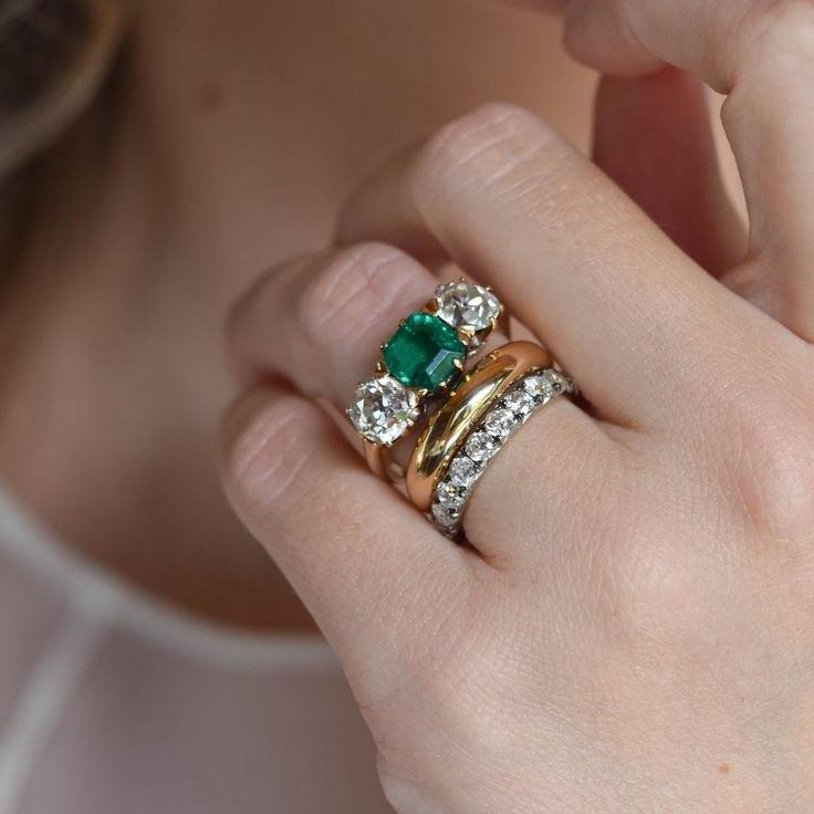 Vintage Green & Gold Zirconia Ring Set