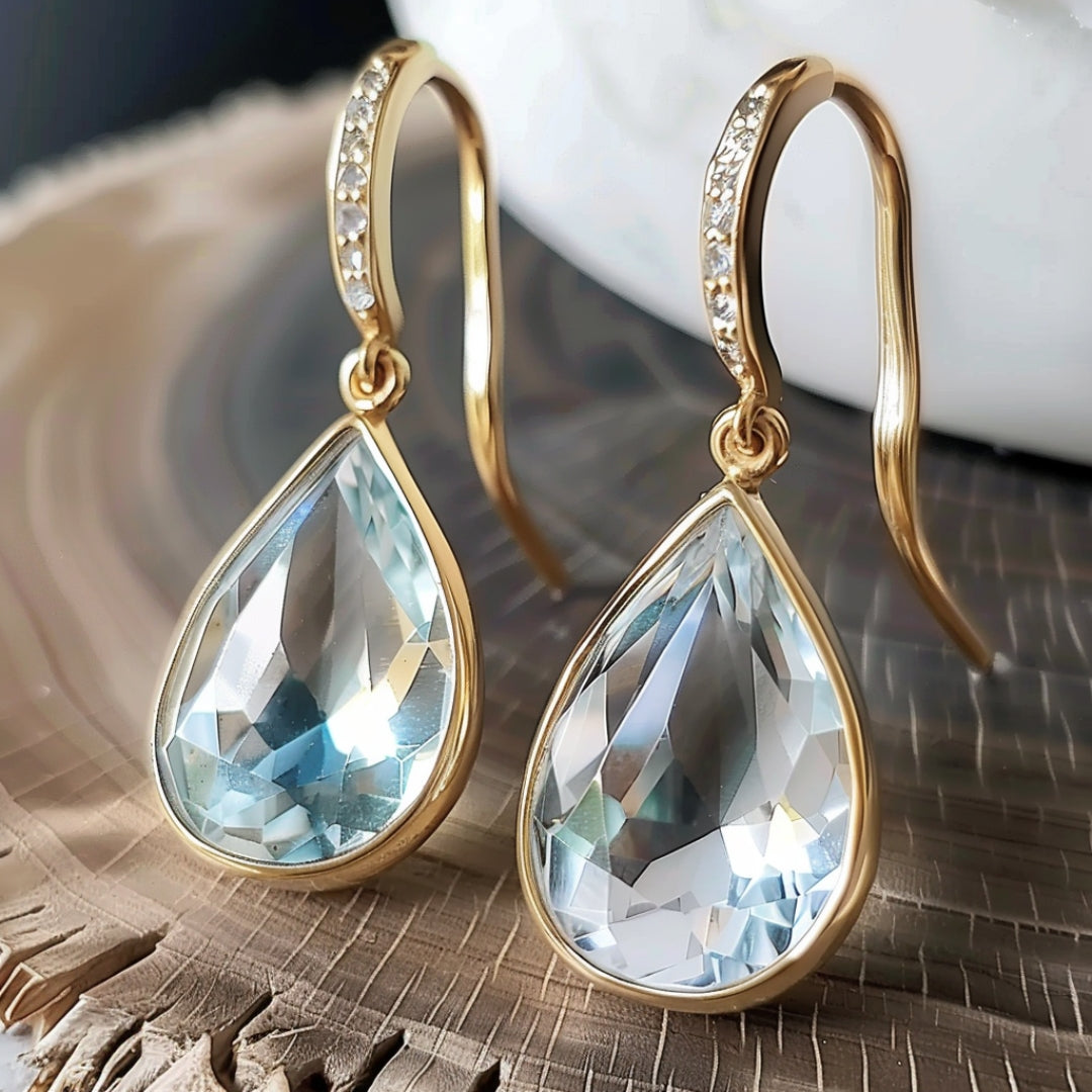 Golden Blue Water Drop Crystal Earrings