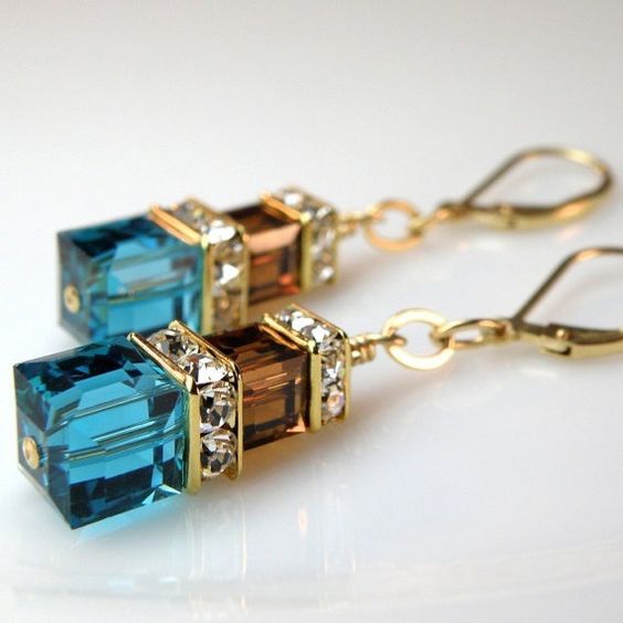 Vintage Dangling Blue Crystal Cubic Earrings