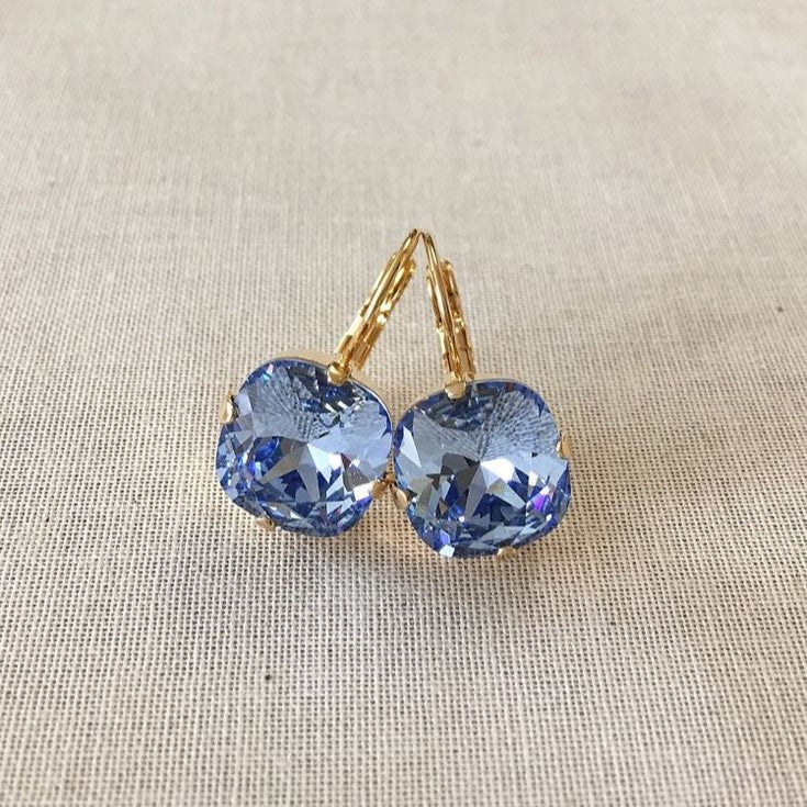 Vintage Blue Cubic Glass Gold Earrings