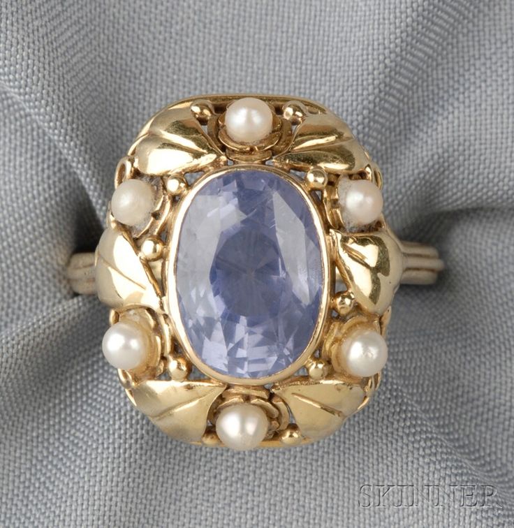 Vintage Gold & Purple Sapphire Pearl Ring