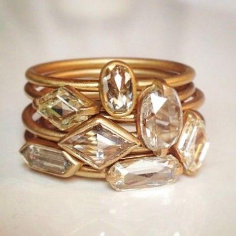 Vintage Layer White Glass Gold Ring