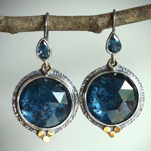 Vintage Blue Rounded Crystaline Earrings