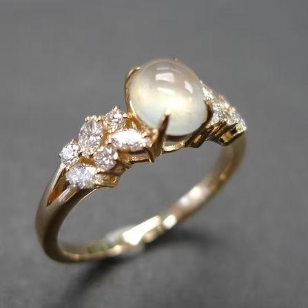 Vintage Moonstone & Zirconia Gold Ring