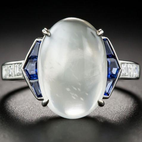 Vintage White Glass Blue Zirconia Ring