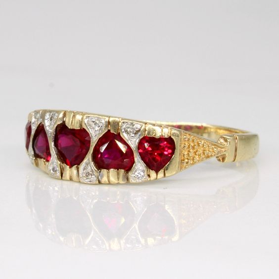 Vintage Red Inlaid Crystal Gold Bright Ring