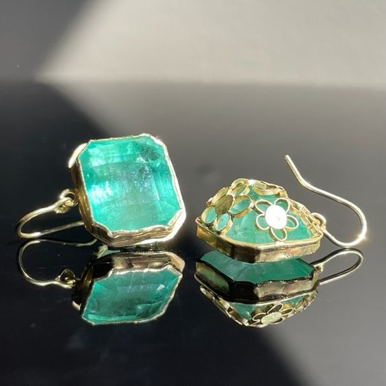 Vintage Turquoise Glass Gold Earrings