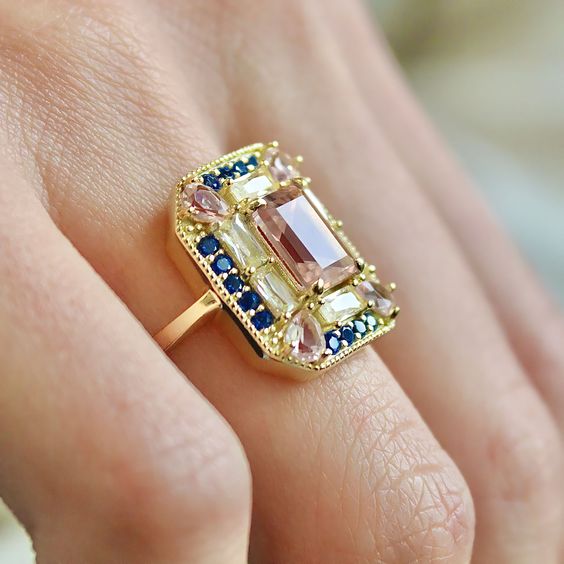 Vintage Colorful Crystaline Gold Ring