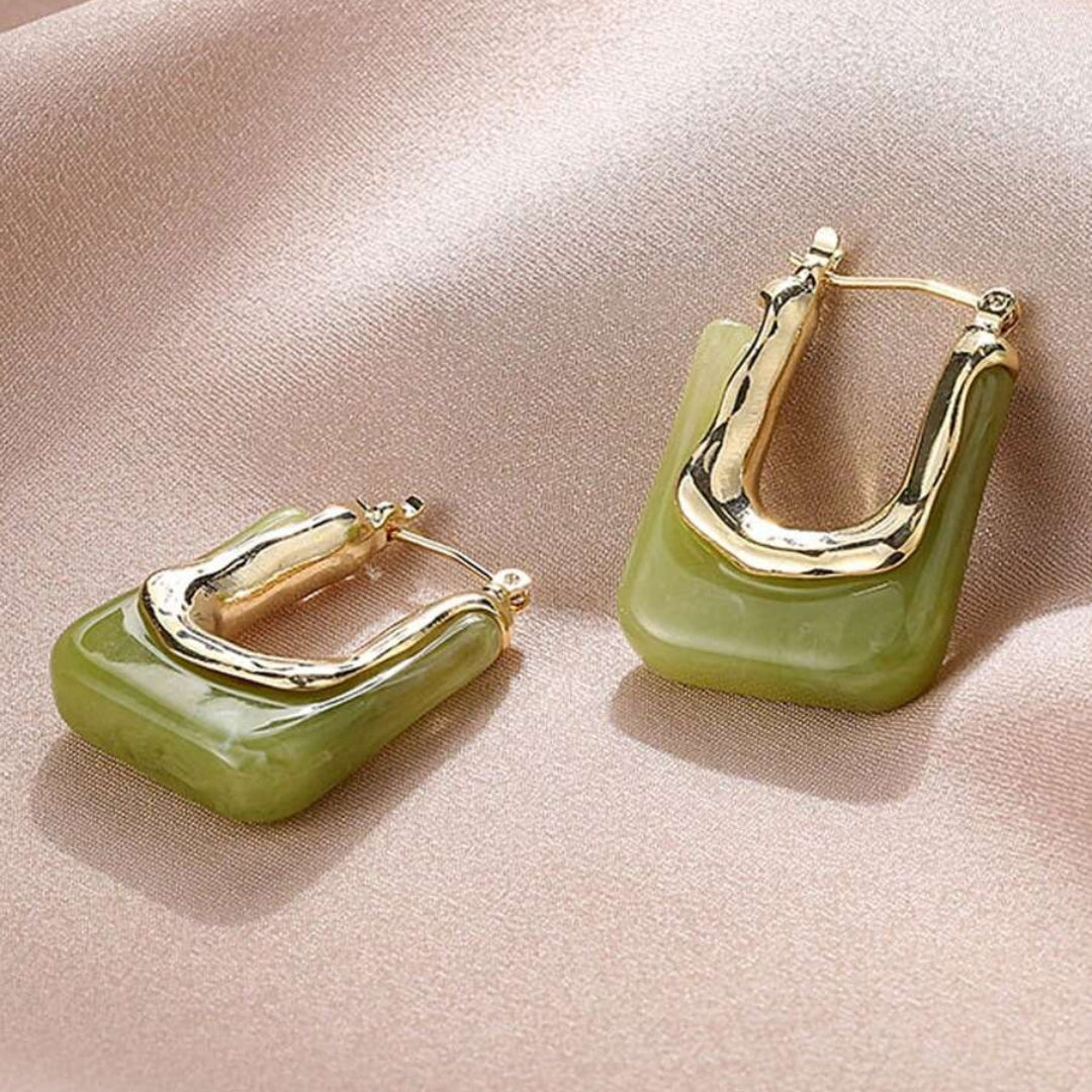 Vintage Green Enamel Golden Earrings