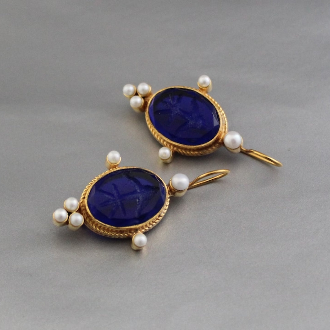 Vintage Blue Crystal Pearl Earrings