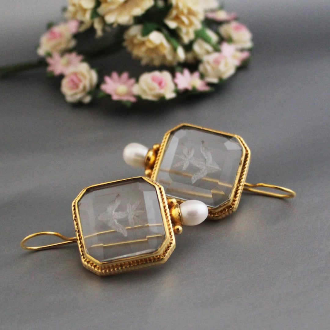 Vintage Grey Crystal Pearl Earrings