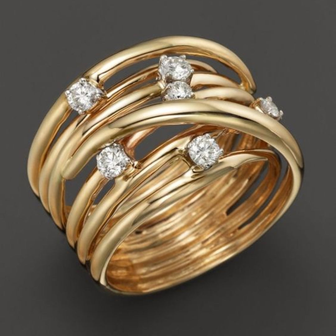 Vintage Thin Golden Zirconia Ring