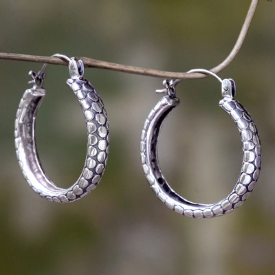 Vintage Rounded Silver Scales Earrings