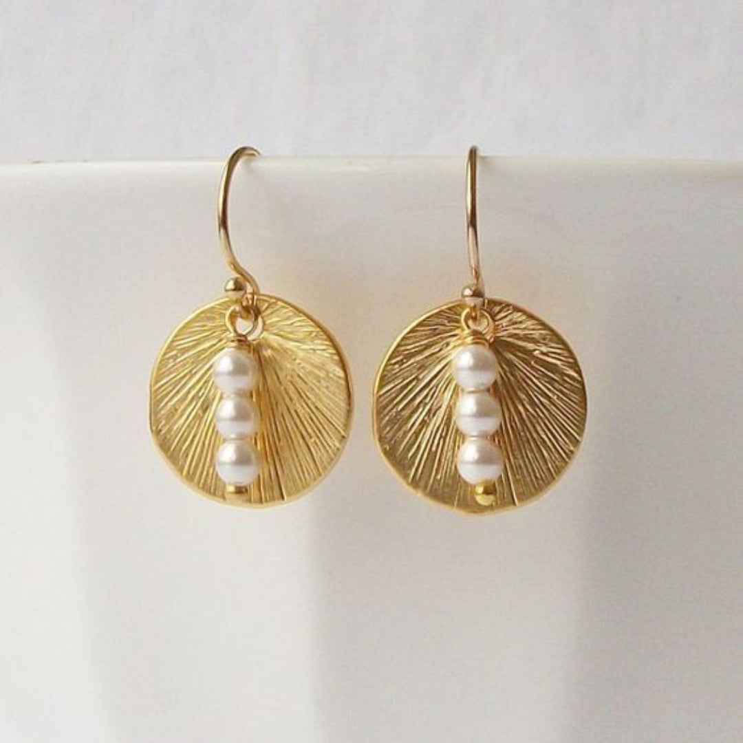 Vintage Triple Pearl Golden Rounded Earrings