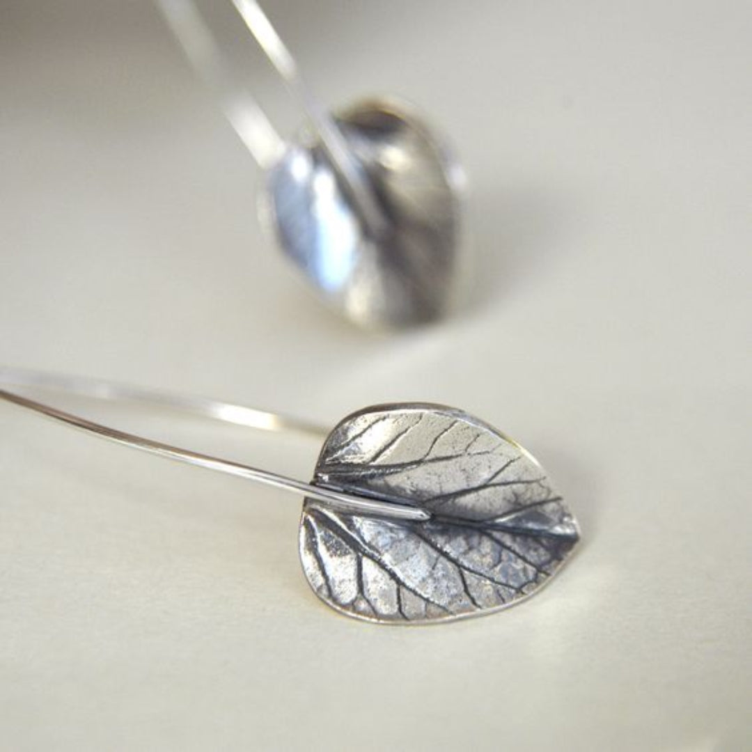 Vintage Realistic Silver Leaf Earrings