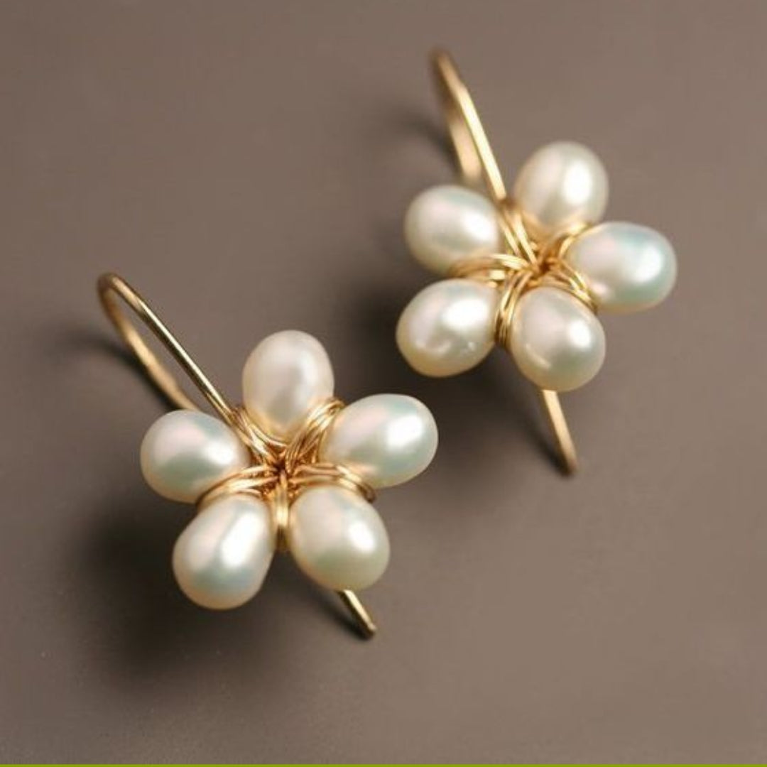 Vintage Pearl Flower Golden Earrings