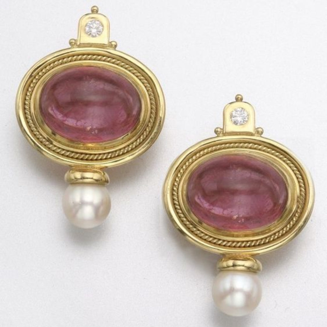 Vintage Inlaid Red Stone Pearl Earrings