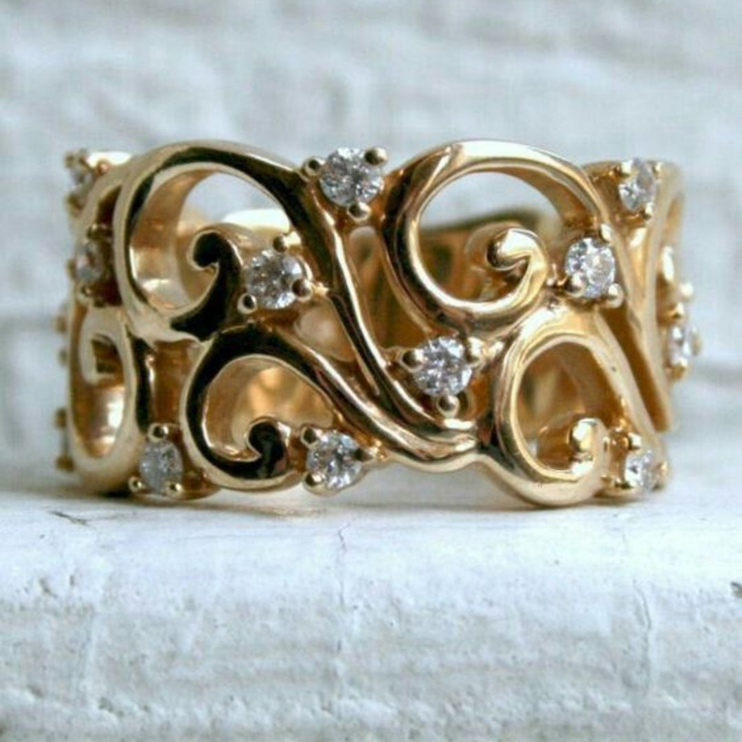 Vintage Zirconia Gold Irregular Ring