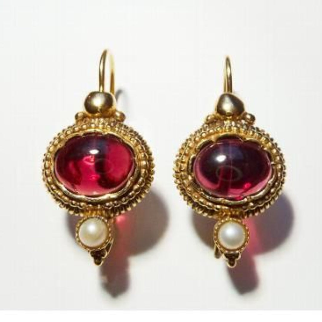 Vintage Red Glass Pearl Earrings