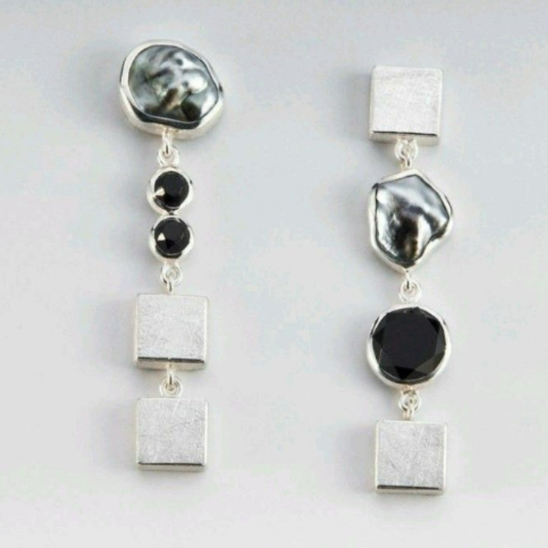 Vintage Silver Black Earrings