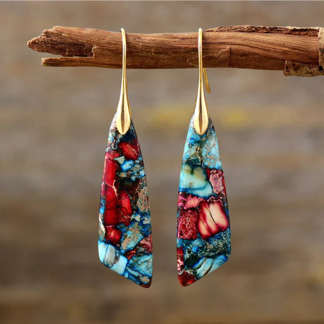 Vintage Colorful Stone Gold Earrings