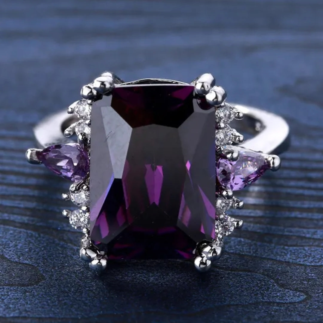 Vintage Purple Glass Silver Ring