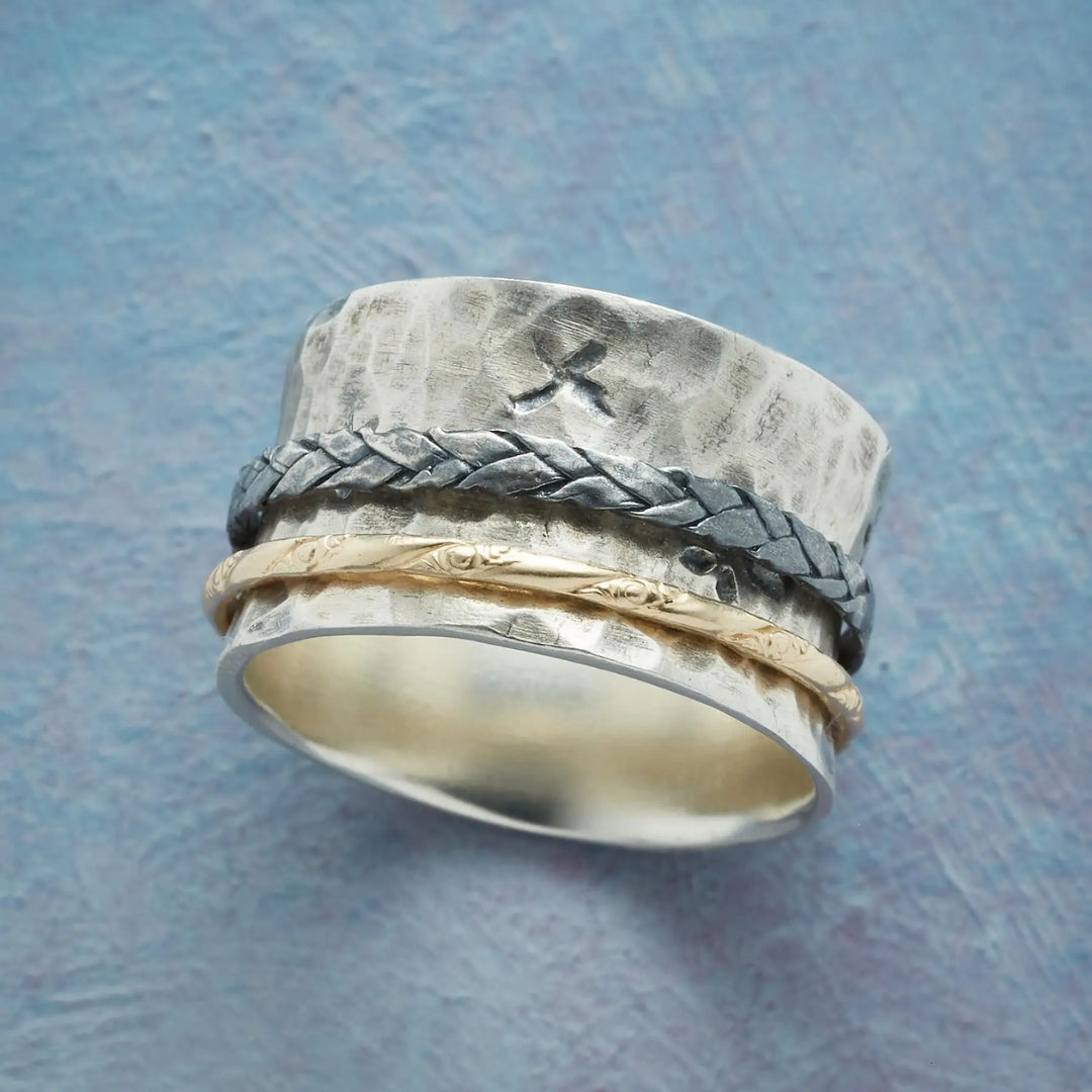 Vintage Silver & Gold Leather Ring