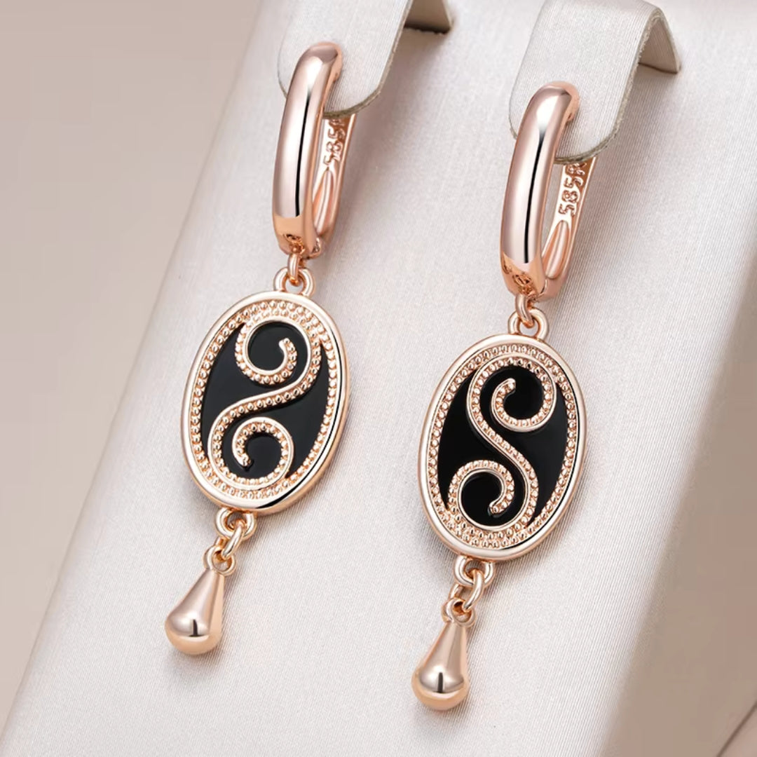 Elegant Black & Bright Golden Earrings