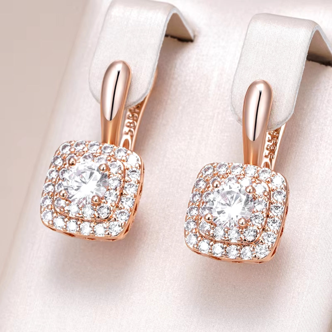 Elegant Square Crystaline Golden Earrings