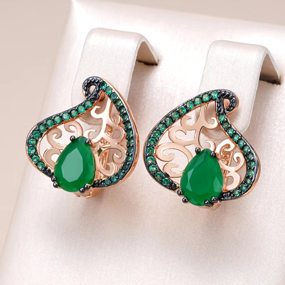 Elegant Green Crystaline Golden Earrings