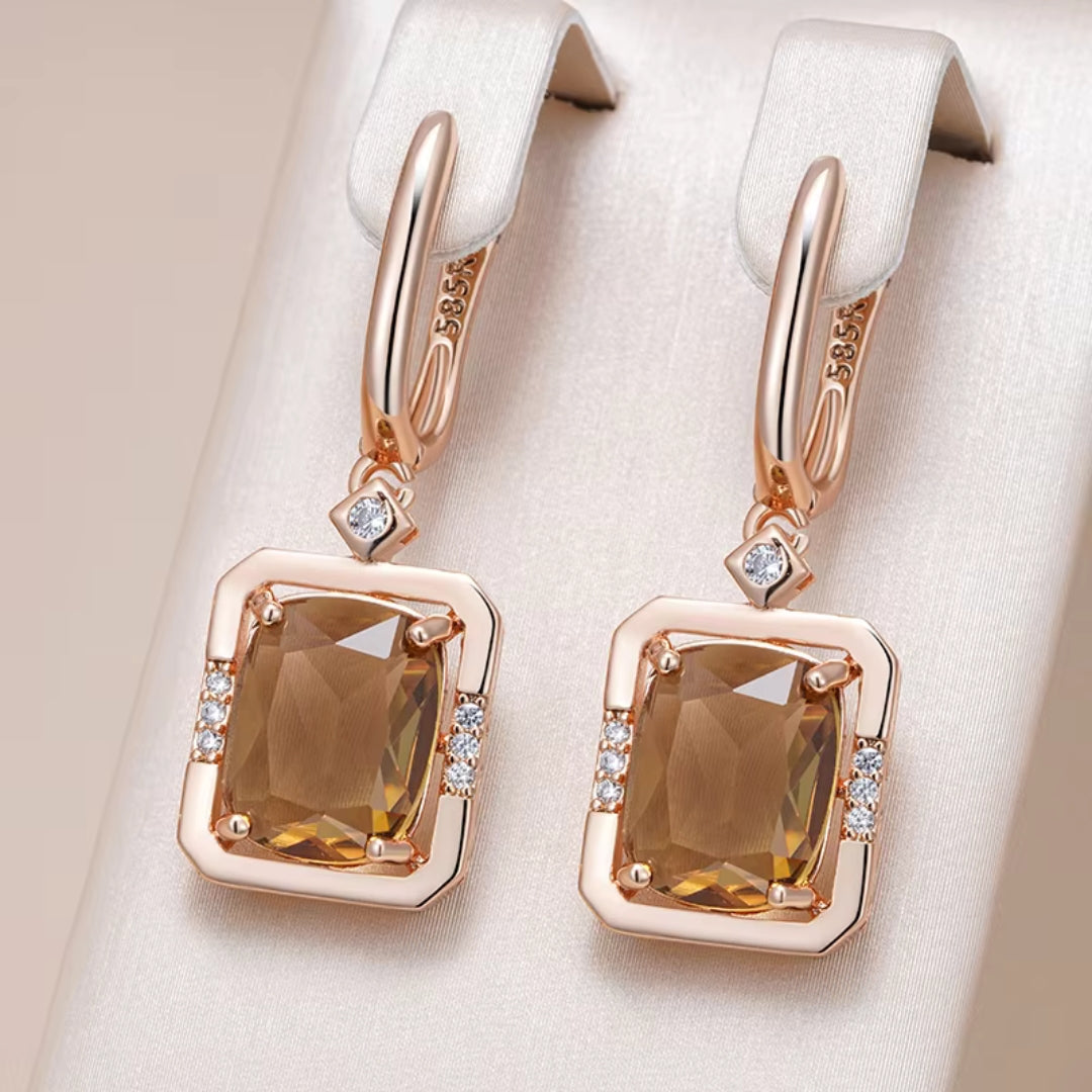 Elegant Brown Crystal Golden Earrings