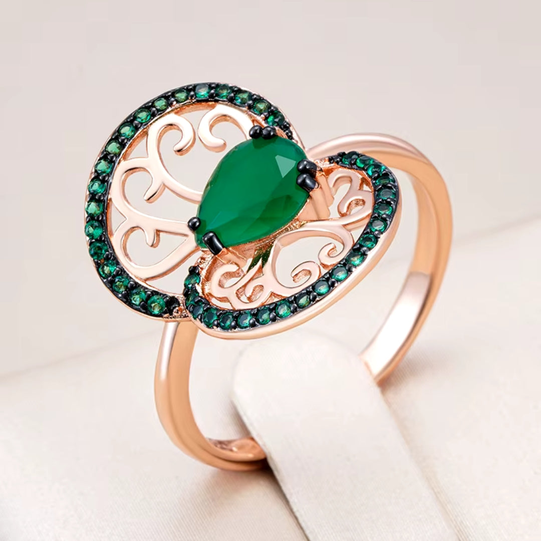 Elegant Green Butterfly Golden Ring